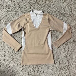 Women’s Large Tan/White Stable Wear Long Sleeve Horseback Riding Sunshirt